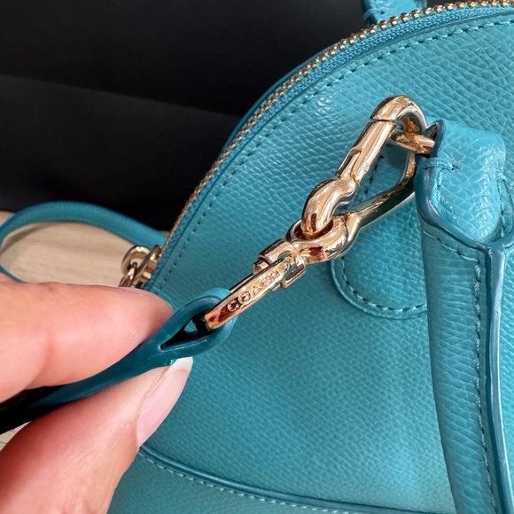 Coach Mini Cora Domed Blue Turquoise Leather Satchel Crossbody Bag F34090 - Picture 10 of 13